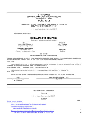 Thumbnail Hecla Mining
 10-Q Quarterly Report FY 