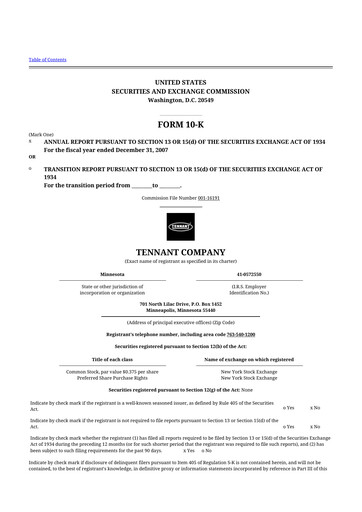 Thumbnail Tennant Company
 10-K Annual Report 