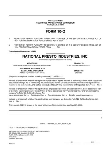 Thumbnail National Presto Industries
 10-Q Quarterly Report FY 