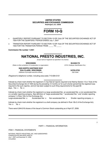 Thumbnail National Presto Industries
 10-Q Quarterly Report FY 