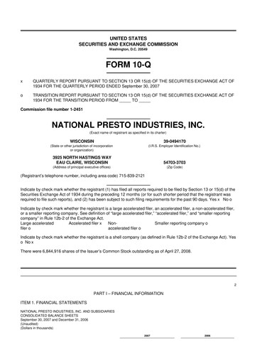 Thumbnail National Presto Industries
 10-Q Quarterly Report FY 
