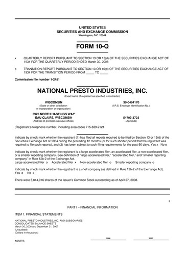 Thumbnail National Presto Industries
 10-Q Quarterly Report FY 
