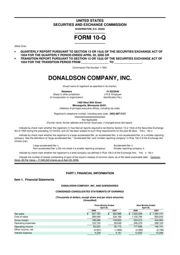 Thumbnail Donaldson Company 10-Q Quarterly Report FY 