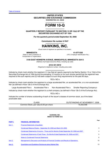 Thumbnail Hawkins 10-Q Quarterly Report FY 