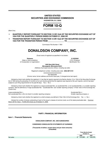 Thumbnail Donaldson Company 10-Q Quarterly Report FY 
