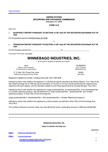 Vorschaubild Winnebago Industries 10-Q Quartalsbericht  
