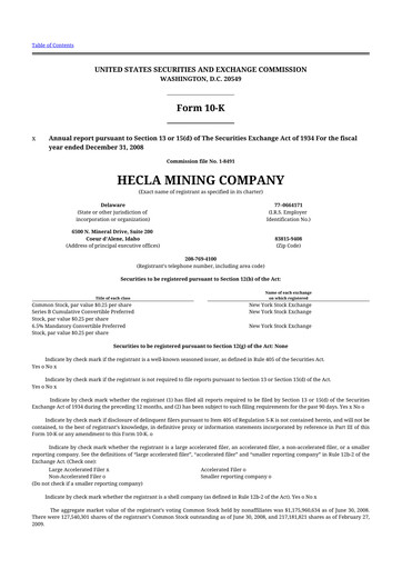 Thumbnail Hecla Mining
 10-K Annual Report 