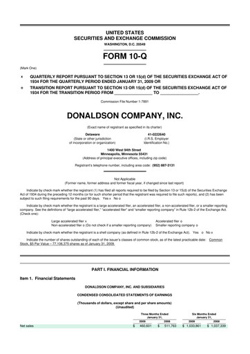 Thumbnail Donaldson Company 10-Q Quarterly Report FY 