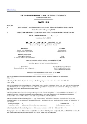 Thumbnail Sleep Number 10-K Annual Report 