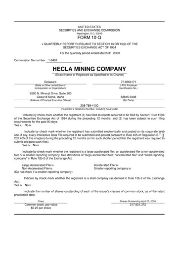 Thumbnail Hecla Mining
 10-Q Quarterly Report FY 