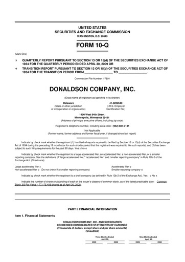 Thumbnail Donaldson Company 10-Q Quarterly Report FY 