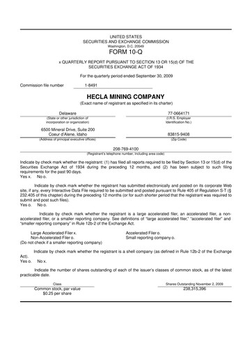 Thumbnail Hecla Mining
 10-Q Quarterly Report FY 