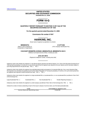 Thumbnail Hawkins 10-Q Quarterly Report FY 