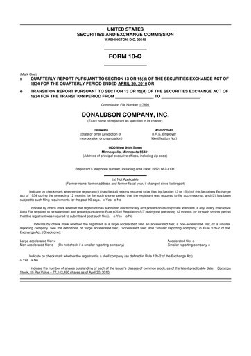 Thumbnail Donaldson Company 10-Q Quarterly Report FY 