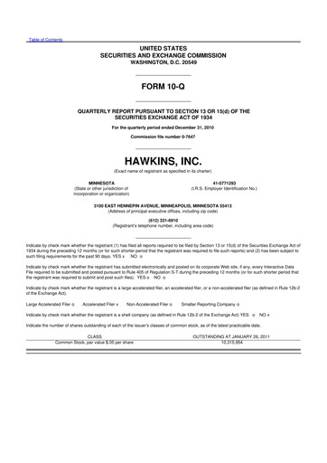 Thumbnail Hawkins 10-Q Quarterly Report FY 