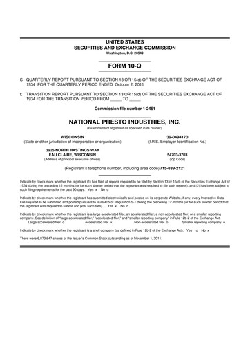 Thumbnail National Presto Industries
 10-Q Quarterly Report FY2011 