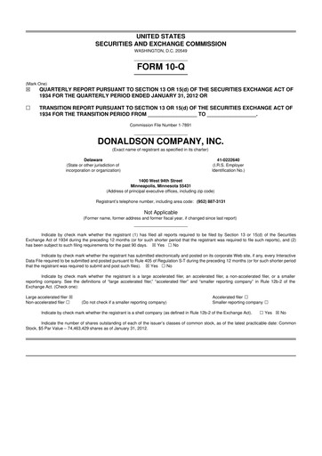 Thumbnail Donaldson Company 10-Q Quarterly Report FY2012 