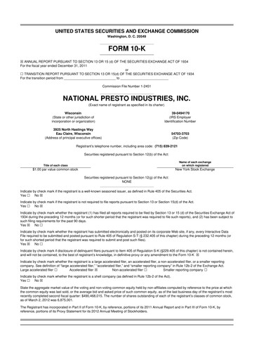 Vorschaubild National Presto Industries
 10-K Jahresbericht 2011