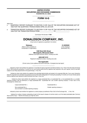 Thumbnail Donaldson Company 10-Q Quarterly Report FY2012 