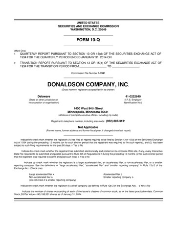 Thumbnail Donaldson Company 10-Q Quarterly Report FY2014 