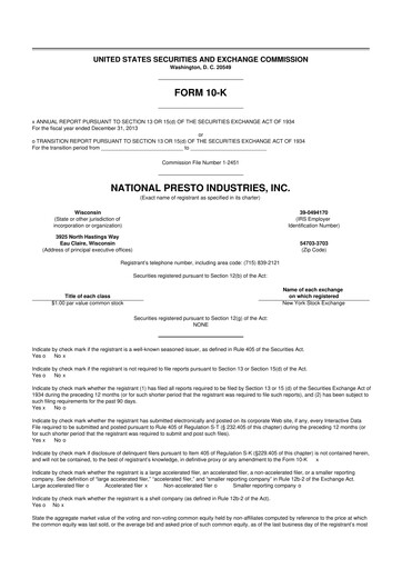 Vorschaubild National Presto Industries
 10-K Jahresbericht 2013