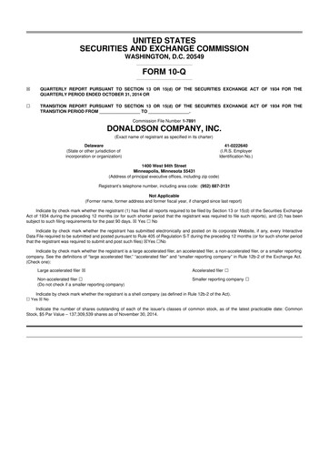 Thumbnail Donaldson Company 10-Q Quarterly Report FY2015 