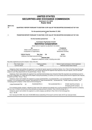 Vorschaubild Sanmina 10-Q Quartalsbericht 2026 
