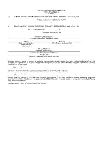 Thumbnail O'Reilly Automotive 10-Q Quarterly Report FY 