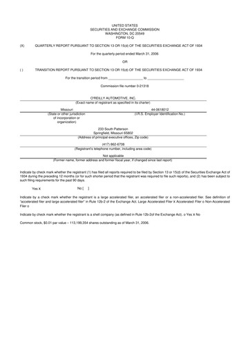 Thumbnail O'Reilly Automotive 10-Q Quarterly Report FY 