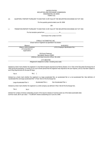Thumbnail O'Reilly Automotive 10-Q Quarterly Report FY 