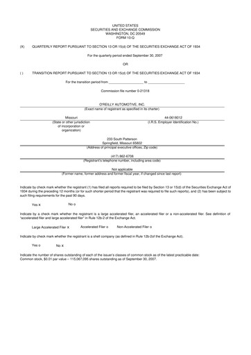 Thumbnail O'Reilly Automotive 10-Q Quarterly Report FY 