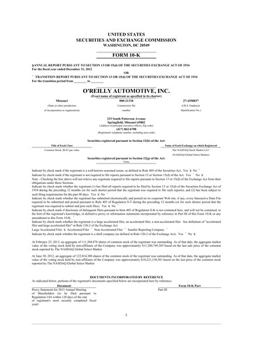 Thumbnail O'Reilly Automotive 10-K Annual Report 2012