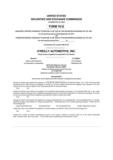 Thumbnail O'Reilly Automotive 10-Q Quarterly Report FY2013 