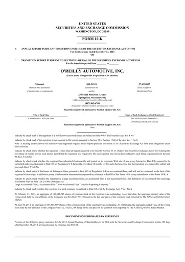 Thumbnail O'Reilly Automotive 10-K Annual Report 2014