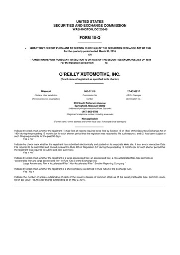 Thumbnail O'Reilly Automotive 10-Q Quarterly Report FY2016 