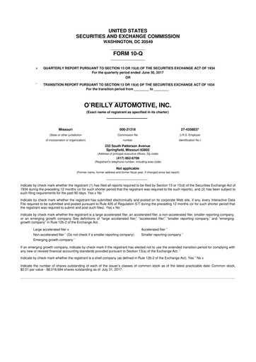 Thumbnail O'Reilly Automotive 10-Q Quarterly Report FY2017 