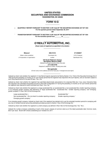 Thumbnail O'Reilly Automotive 10-Q Quarterly Report FY2017 