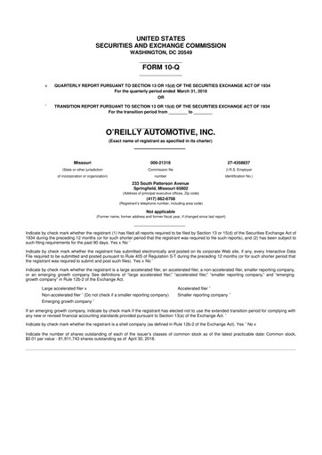 Thumbnail O'Reilly Automotive 10-Q Quarterly Report FY2018 