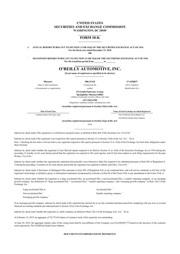 Thumbnail O'Reilly Automotive 10-K Annual Report 2018