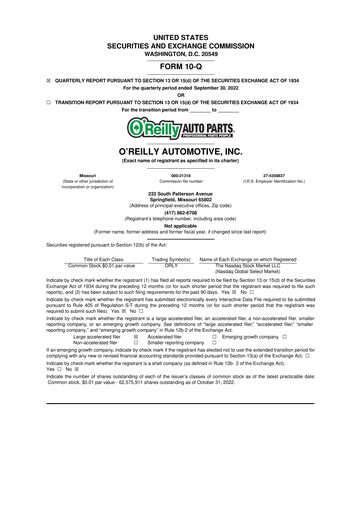 Thumbnail O'Reilly Automotive 10-Q Quarterly Report FY2022 