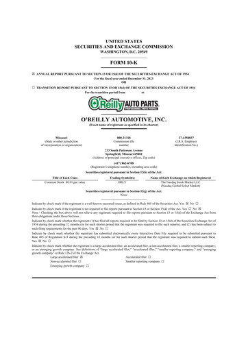 Thumbnail O'Reilly Automotive 10-K Annual Report 2023