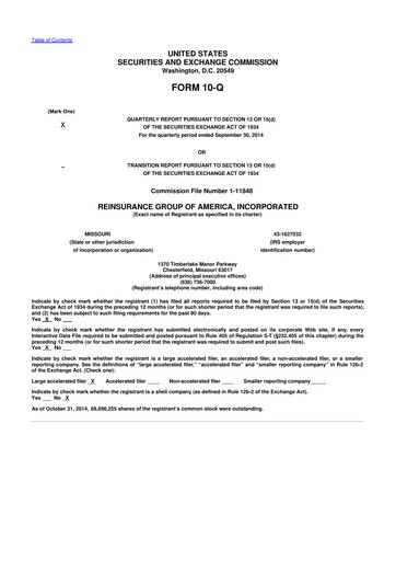 Thumbnail Reinsurance Group of America
 10-Q Quarterly Report FY2014 