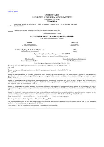 Thumbnail Reinsurance Group of America
 10-K Annual Report 2014