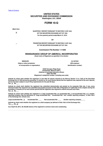 Thumbnail Reinsurance Group of America
 10-Q Quarterly Report FY2015 