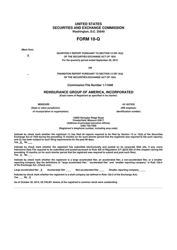 Thumbnail Reinsurance Group of America
 10-Q Quarterly Report FY2015 