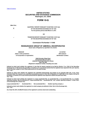 Thumbnail Reinsurance Group of America
 10-Q Quarterly Report FY2016 