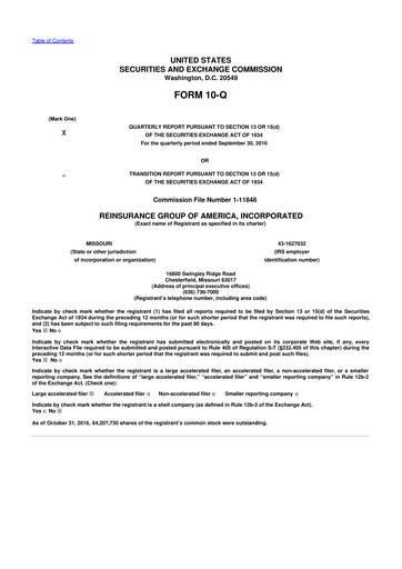 Thumbnail Reinsurance Group of America
 10-Q Quarterly Report FY2016 