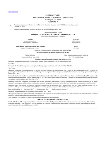 Thumbnail Reinsurance Group of America
 10-K Annual Report 2016