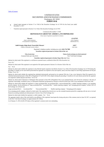 Thumbnail Reinsurance Group of America
 10-K Annual Report 2017