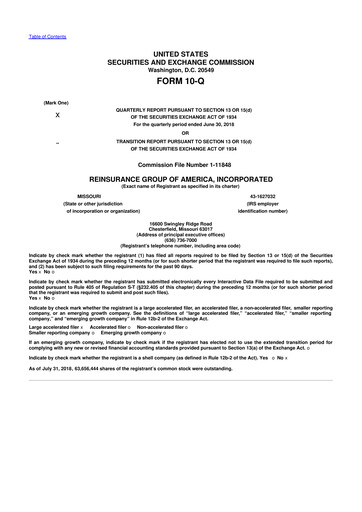 Thumbnail Reinsurance Group of America
 10-Q Quarterly Report FY2018 